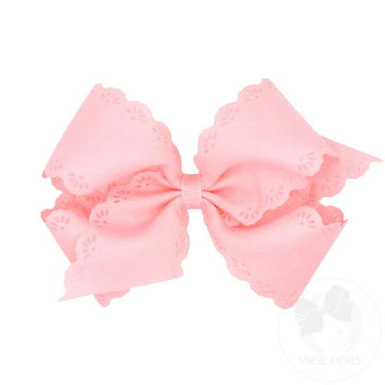 Grosgrain Eyelet Flower Edge Bow - Light Pink