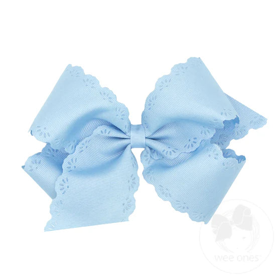Grosgrain Eyelet Flower Edge Bow - Millennium Blue