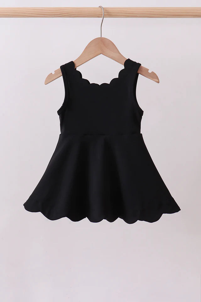 Black Scallop Active Dress with Shorts