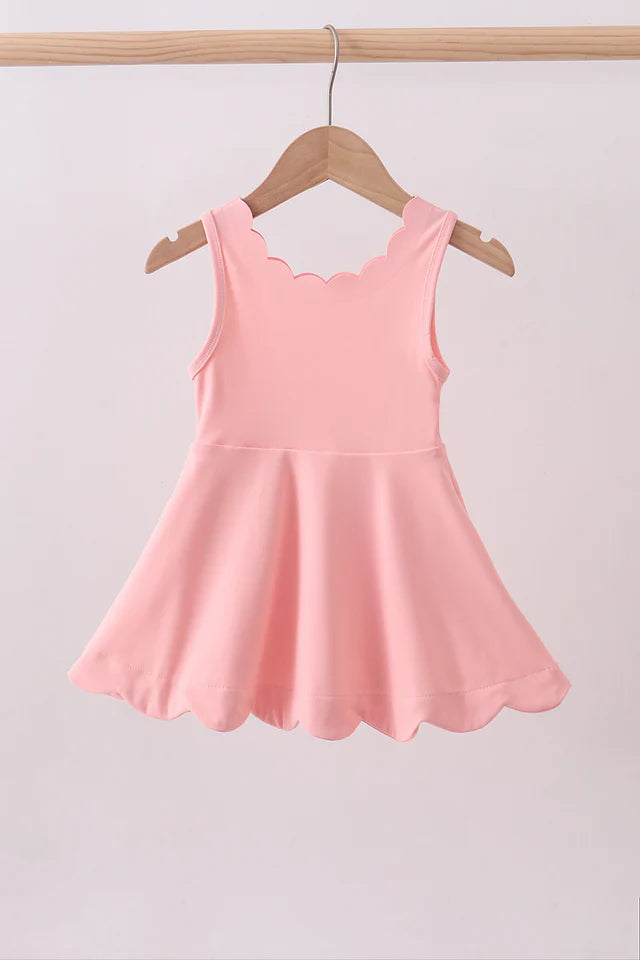 Pink Scallop Active Dress with Shorts