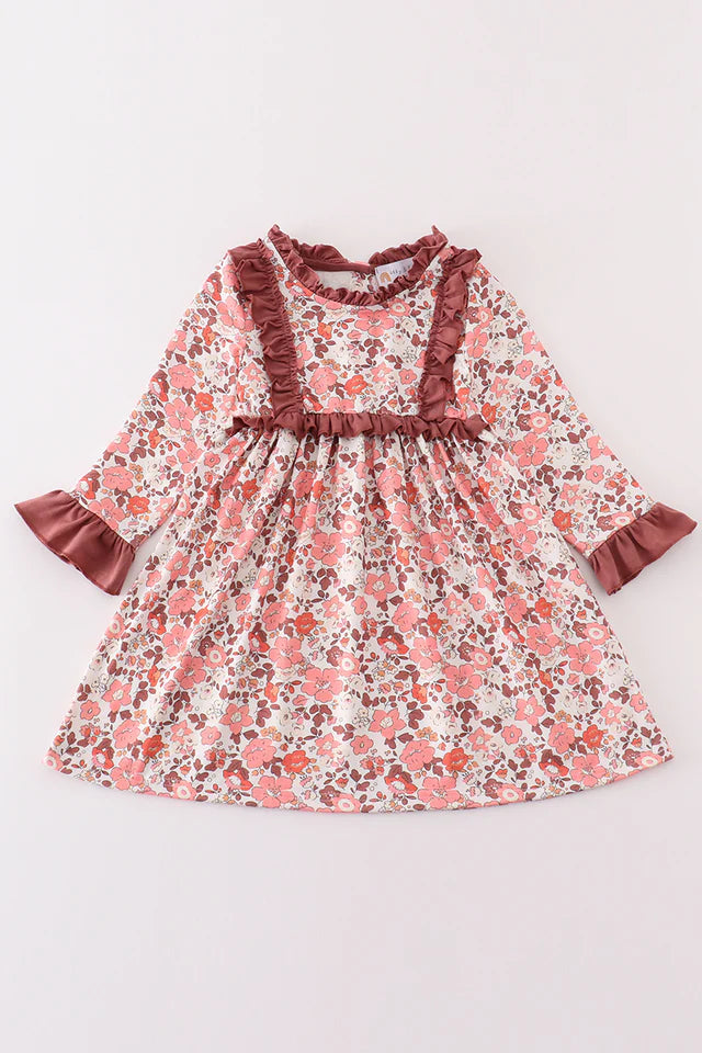 Fall Floral Print Ruffle Dress