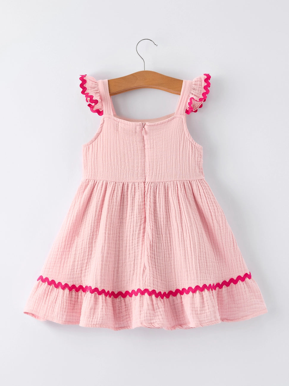 Summer Pink Ruffle Trim Dress