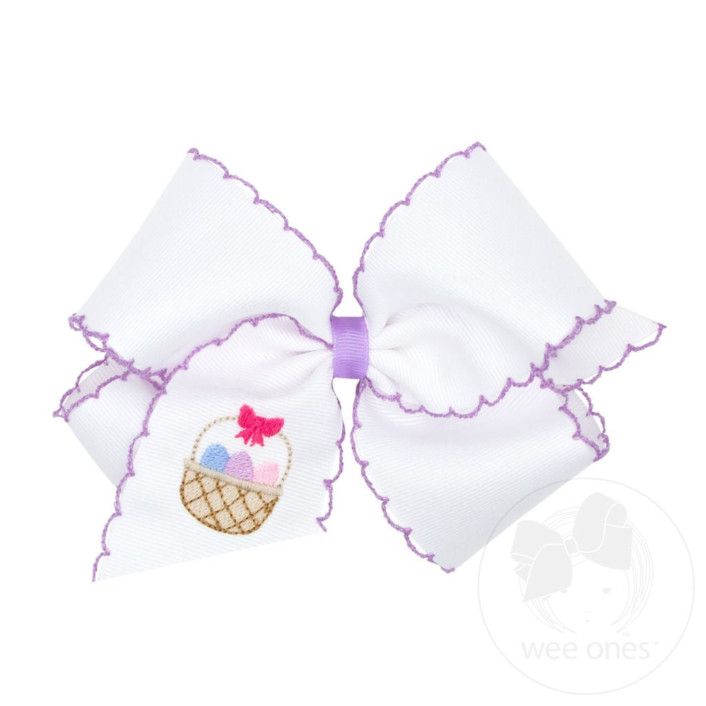 King Easter Basket Embroidery Hair Bow