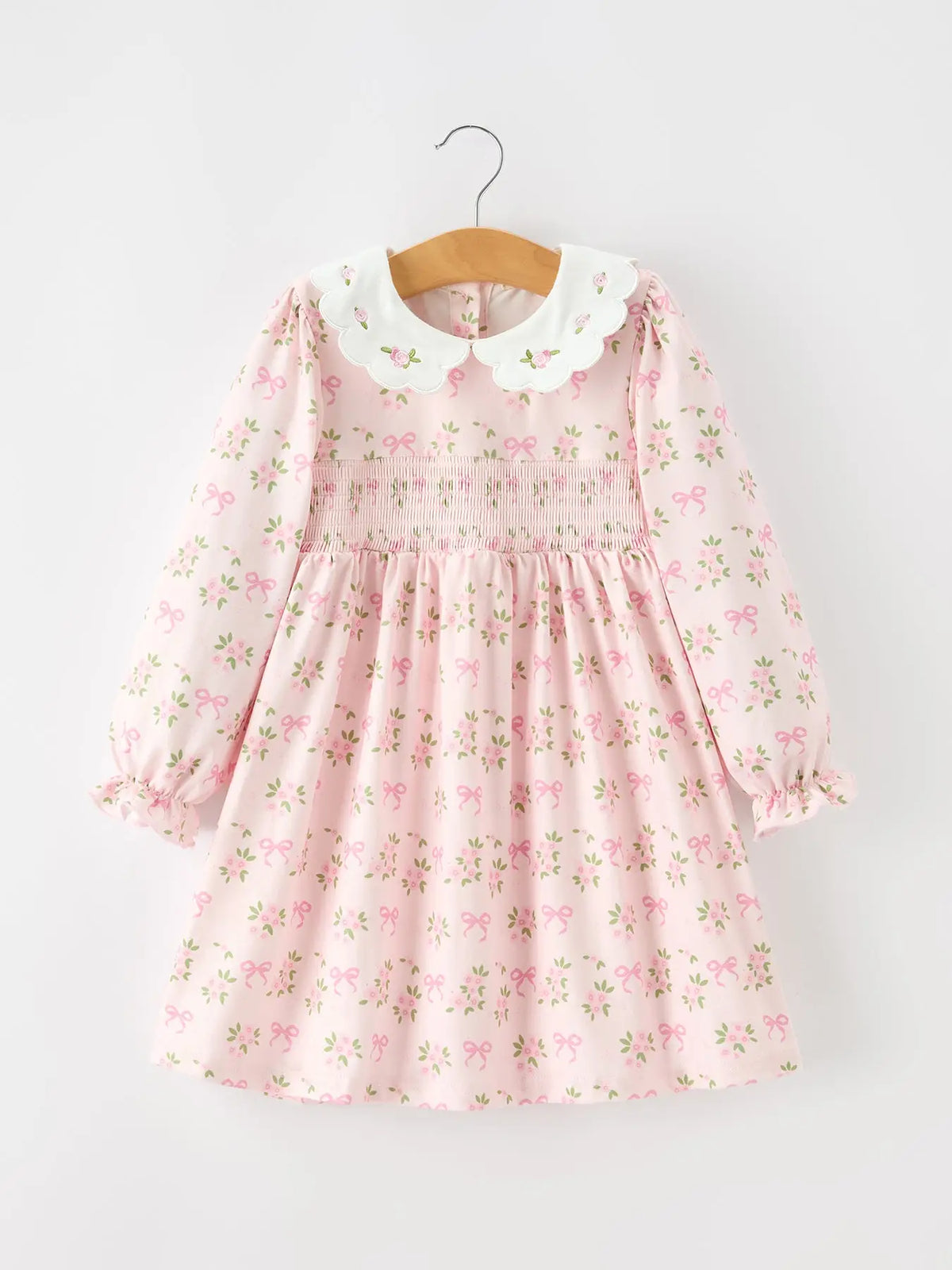 Pink Floral Smock Rose Collar Dress