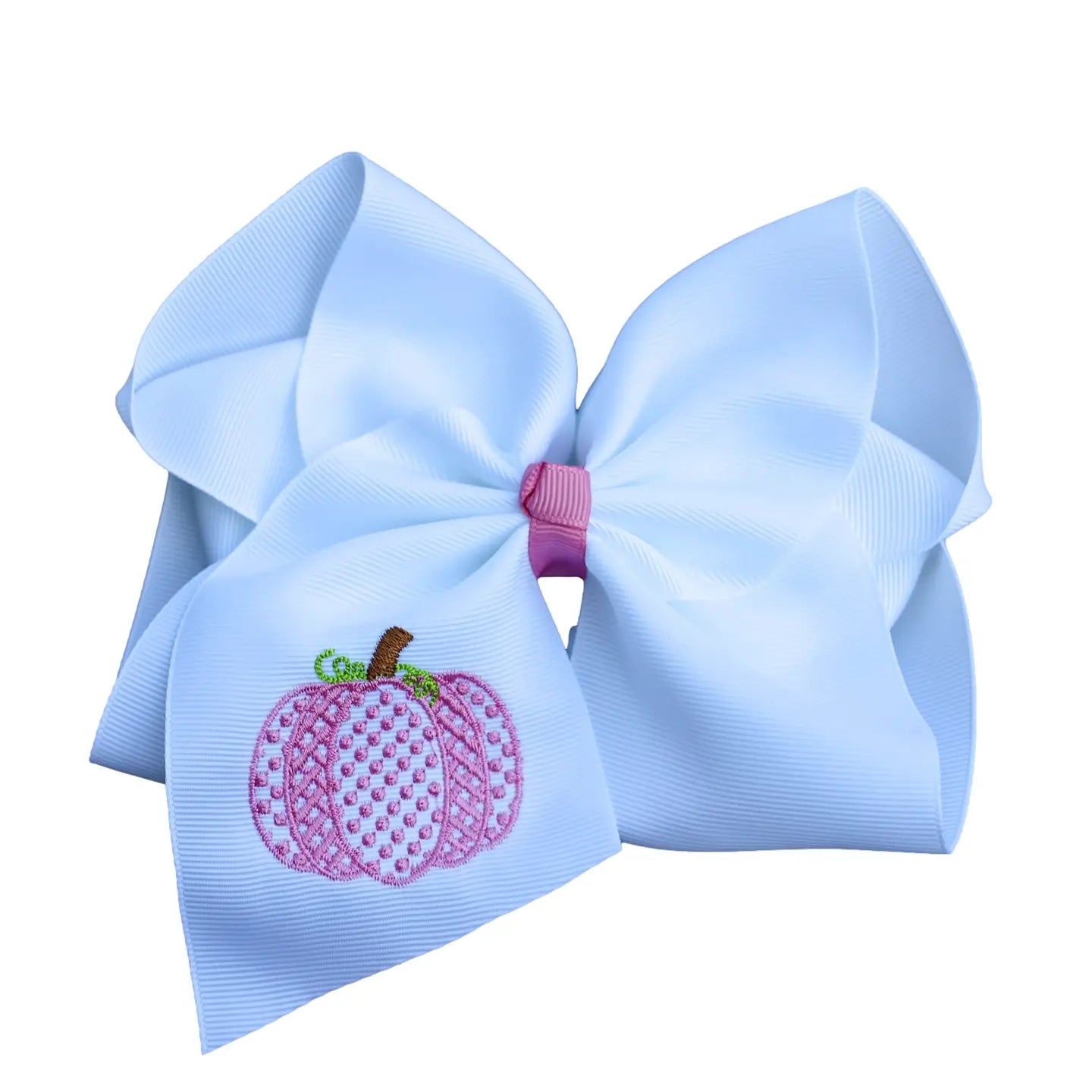 Pretty in Pink Pumpkin Embroidered Hair Bow