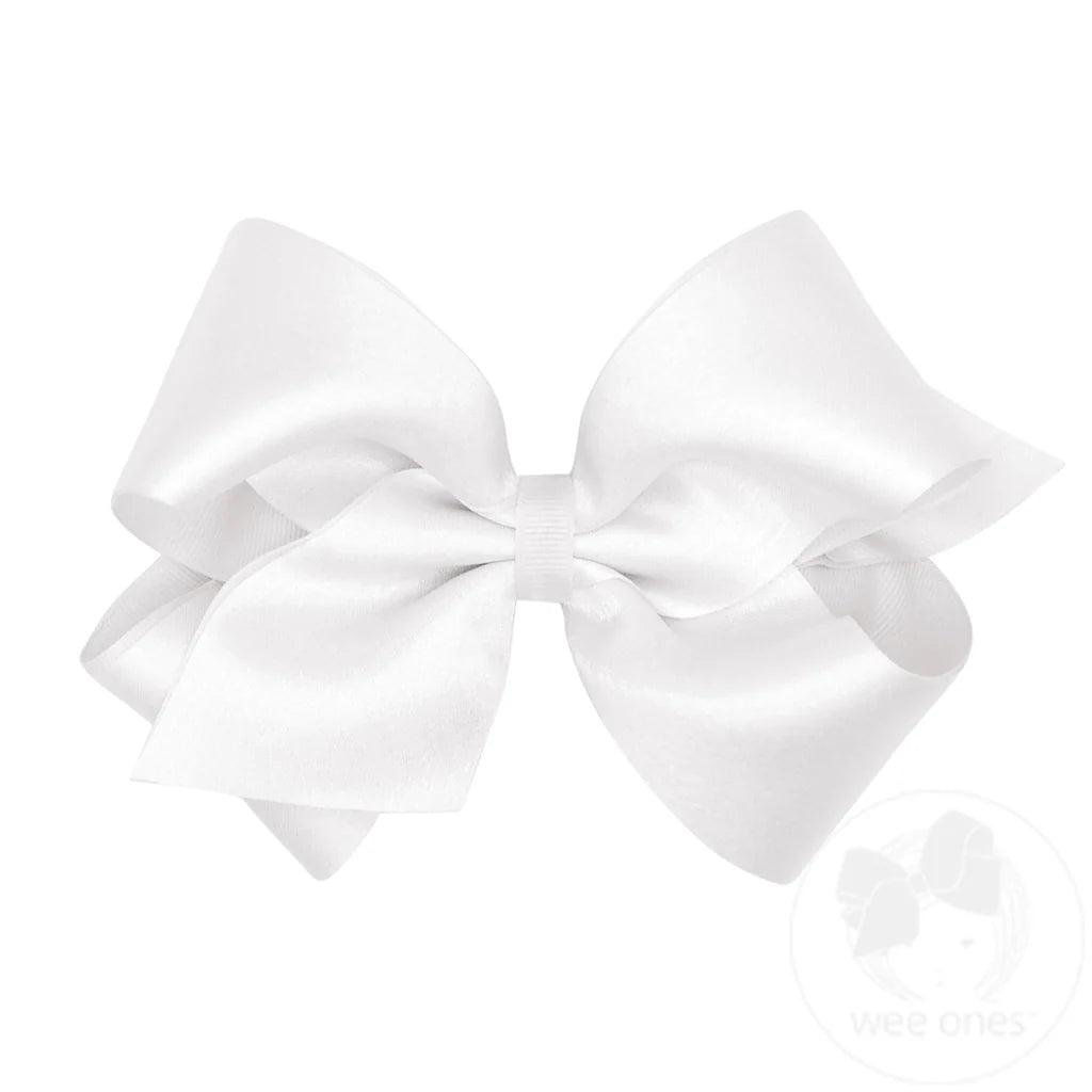 King Crepe Satin w/ Grosgrain Underlay Bow-White