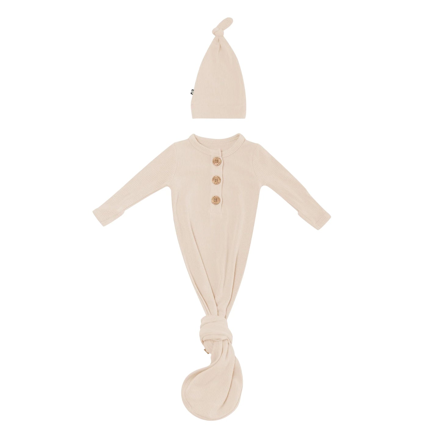 Kyte Ribbed Knotted Gown with Hat Set in Bisque