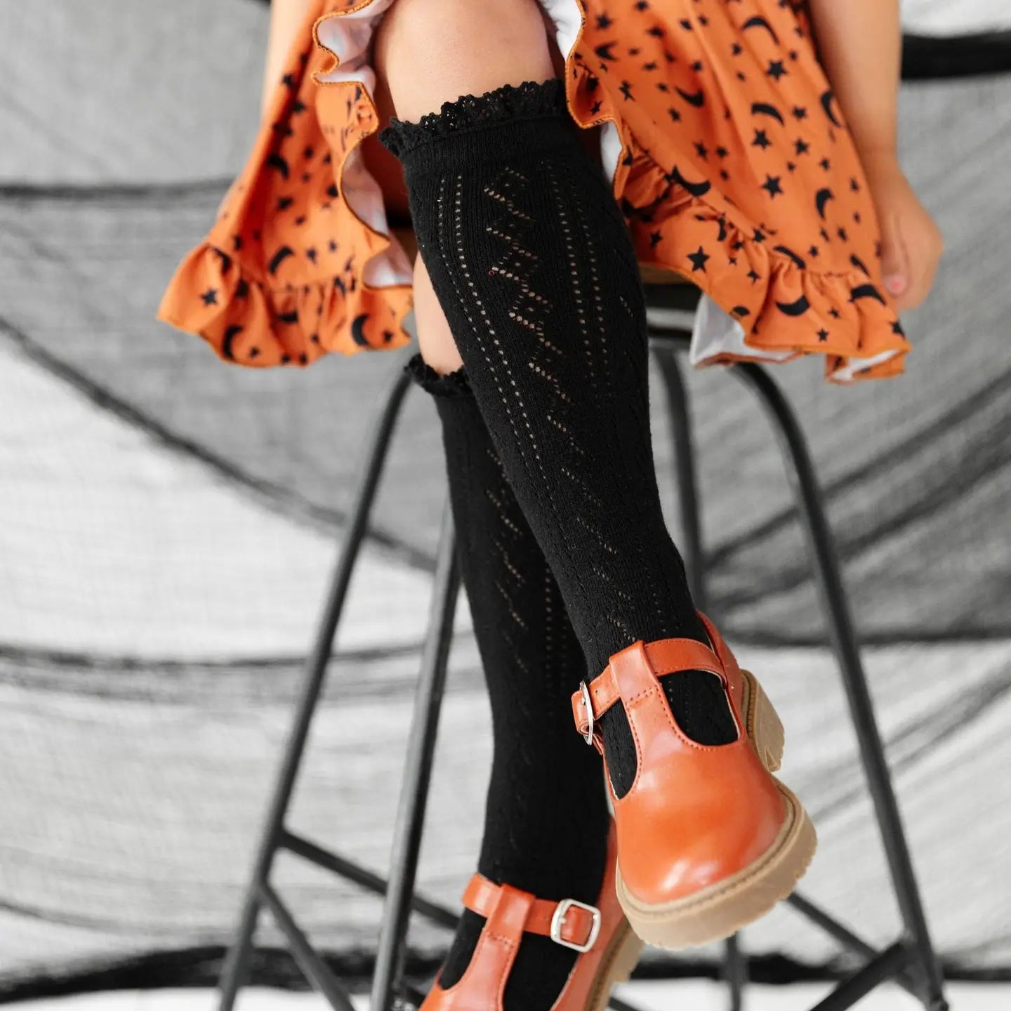 Black Lace Top Knee High Socks