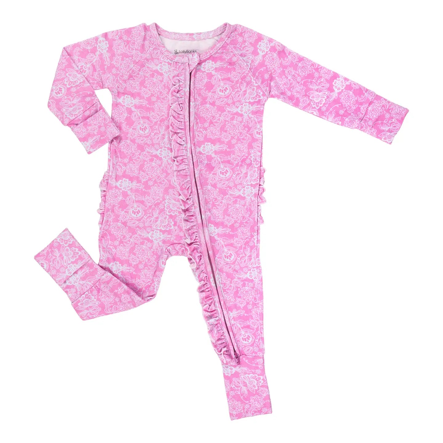 Pink Lace Zipper Footie