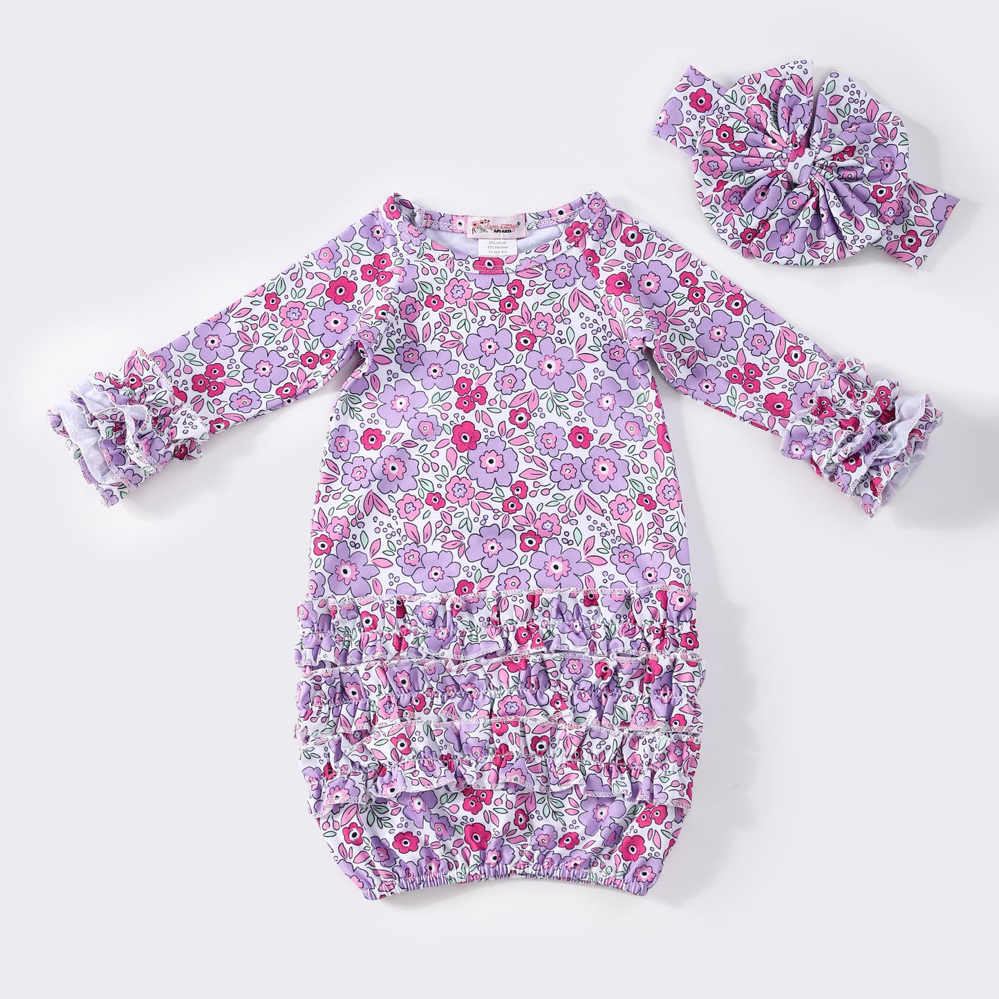 Purple Petals Baby Gown and Matching Headband