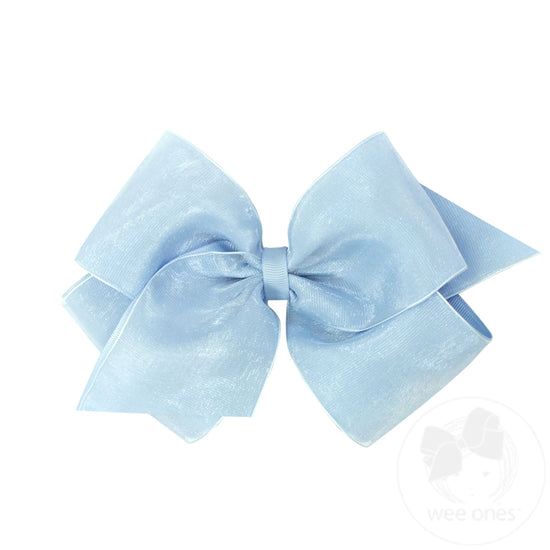 Organza and Grosgrain Overlay Hair Bow-Blue