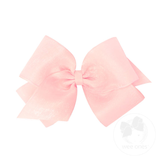 Organza and Grosgrain Overlay Hair Bow-Light Pink