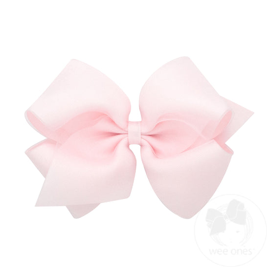 Organza and Grosgrain Overlay Hair Bow-Powder Pink