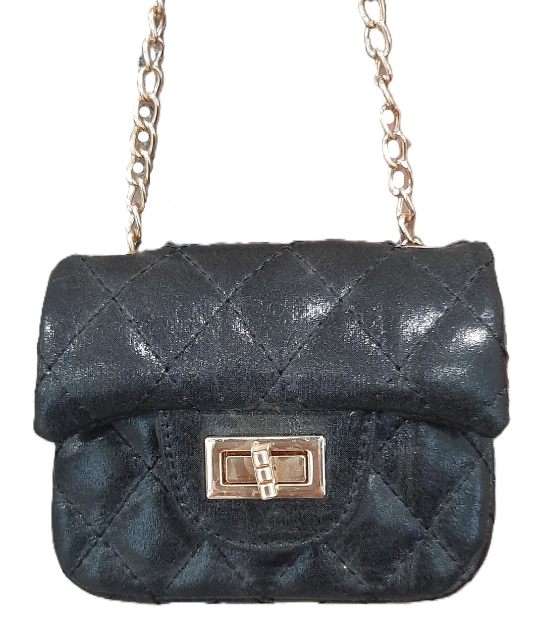 Quilted Purse with Gold Chain - Shimmer Black