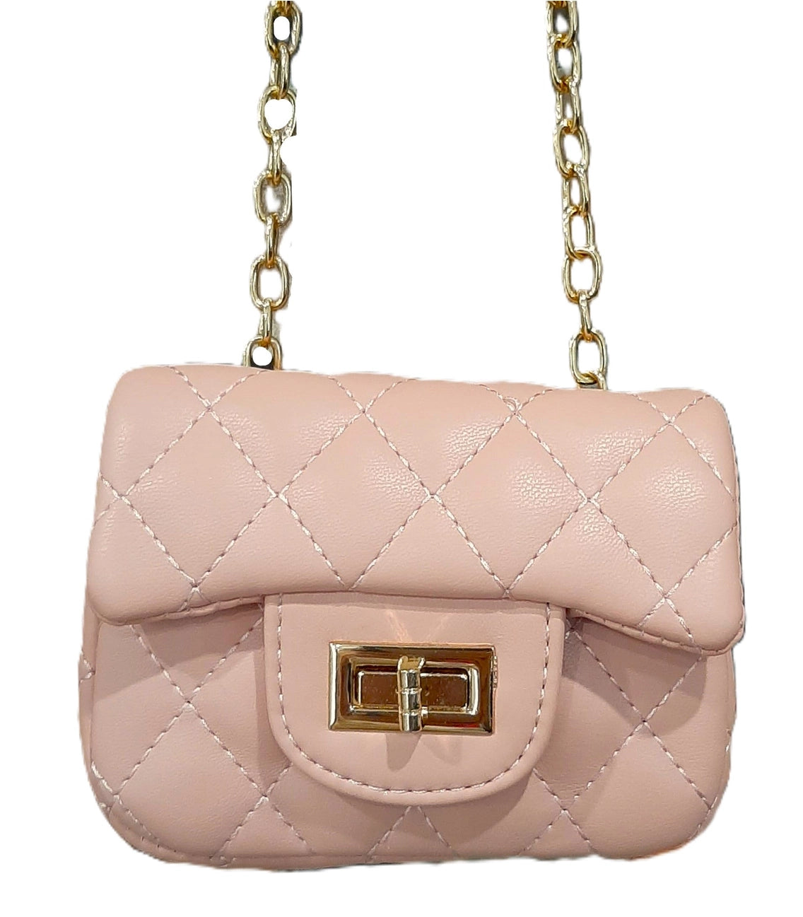 Quilted Purse with Gold Chain - Blush