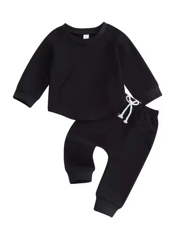 Pocket Sweatshirt & Jogger Set - Black