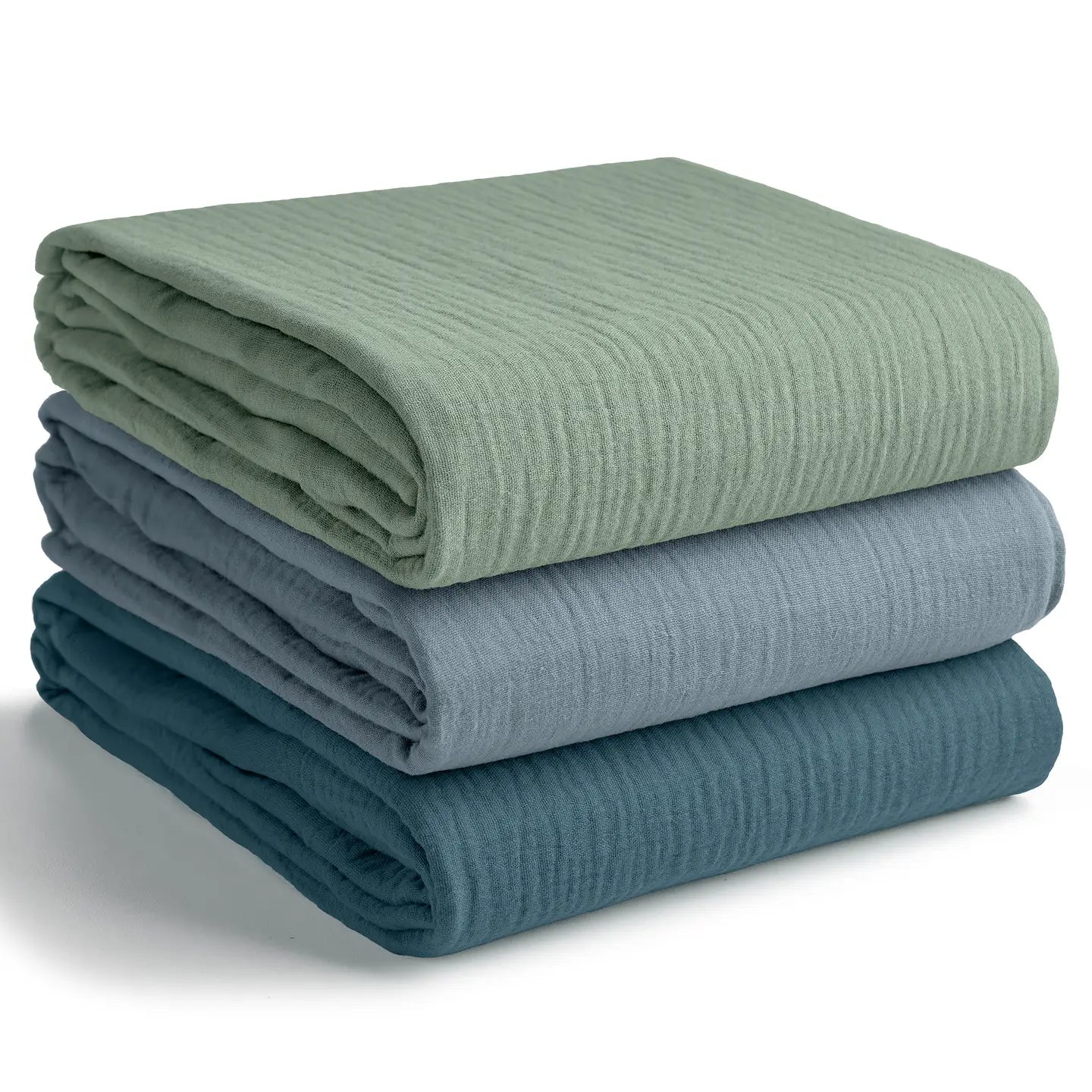 Muslin Swaddle Blankets Set (3) - Blue/Green