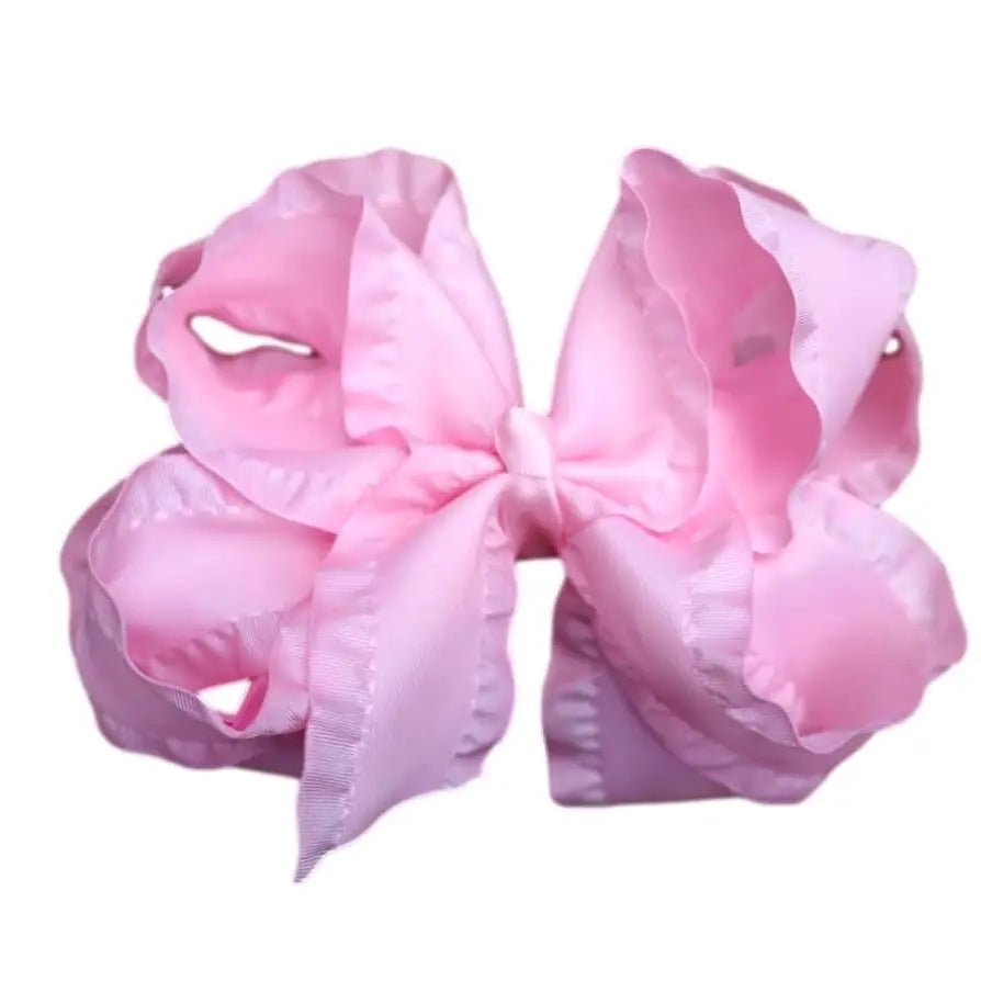 5 Inch Light Pink Double Ruffle Hair Bow