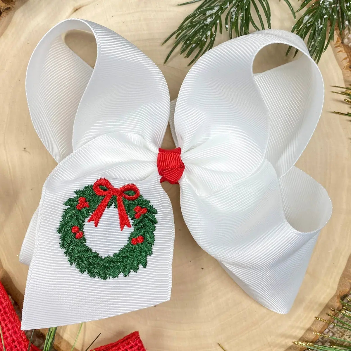 Wreath Embroidered Hair Bow