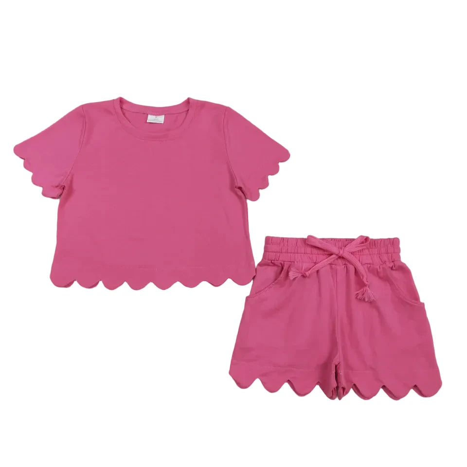 Hot Pink Scallop Shorts Set