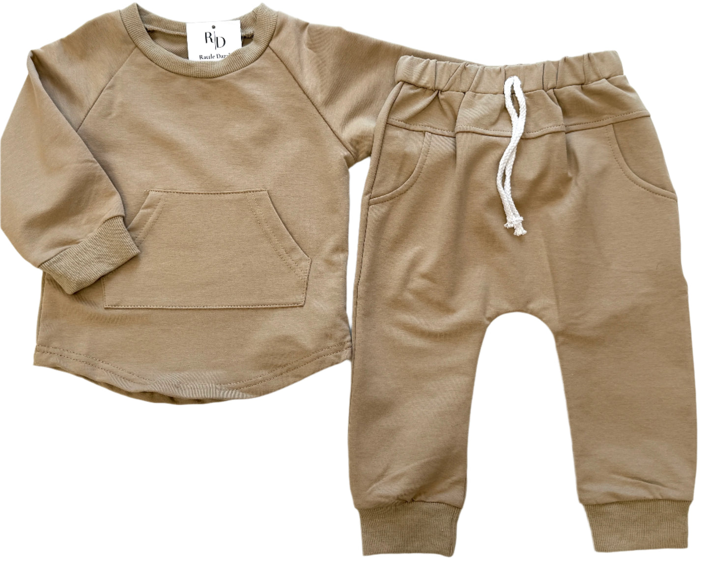 Pocket Sweatshirt & Jogger Set - Tan