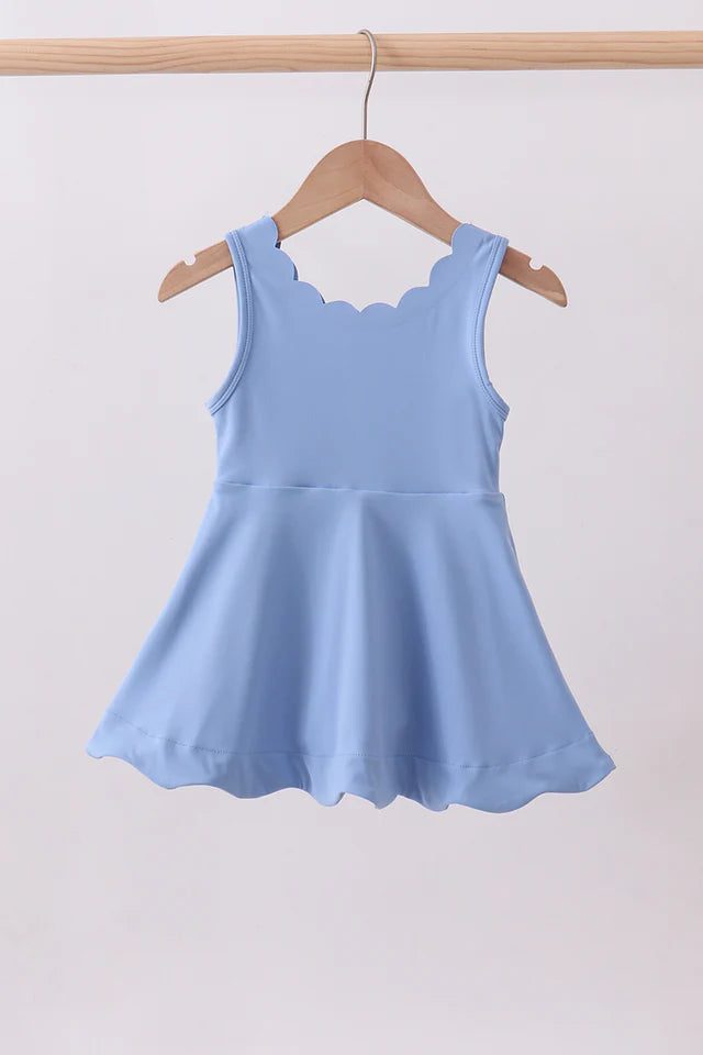 Blue Scallop Active Dress with Shorts