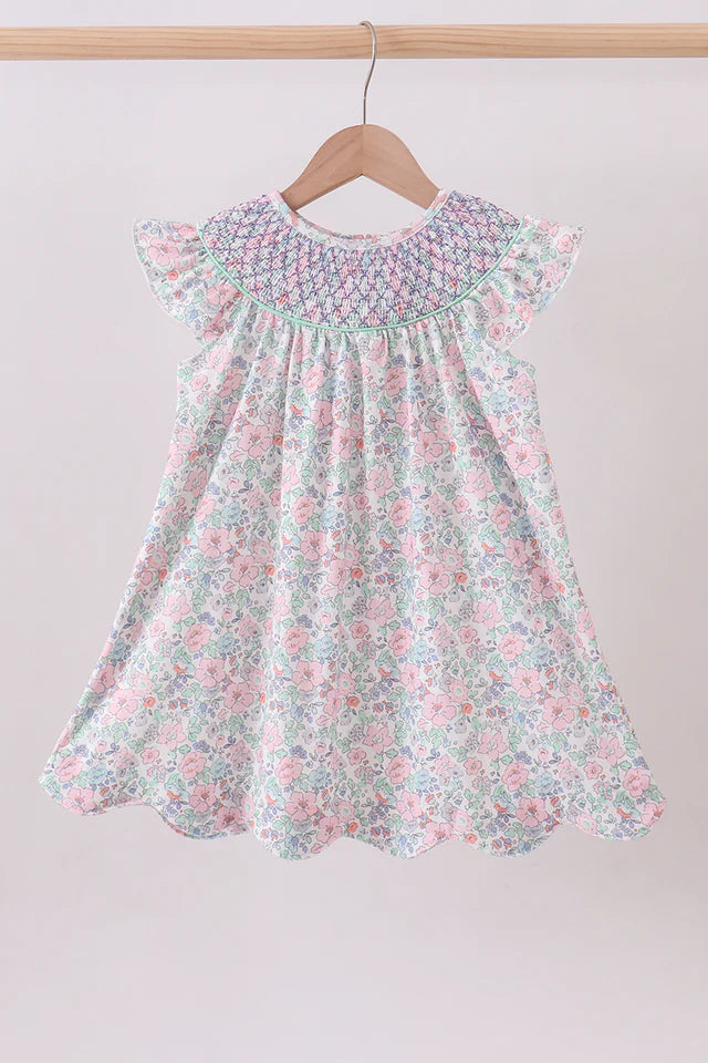 Green Floral Smock Dress