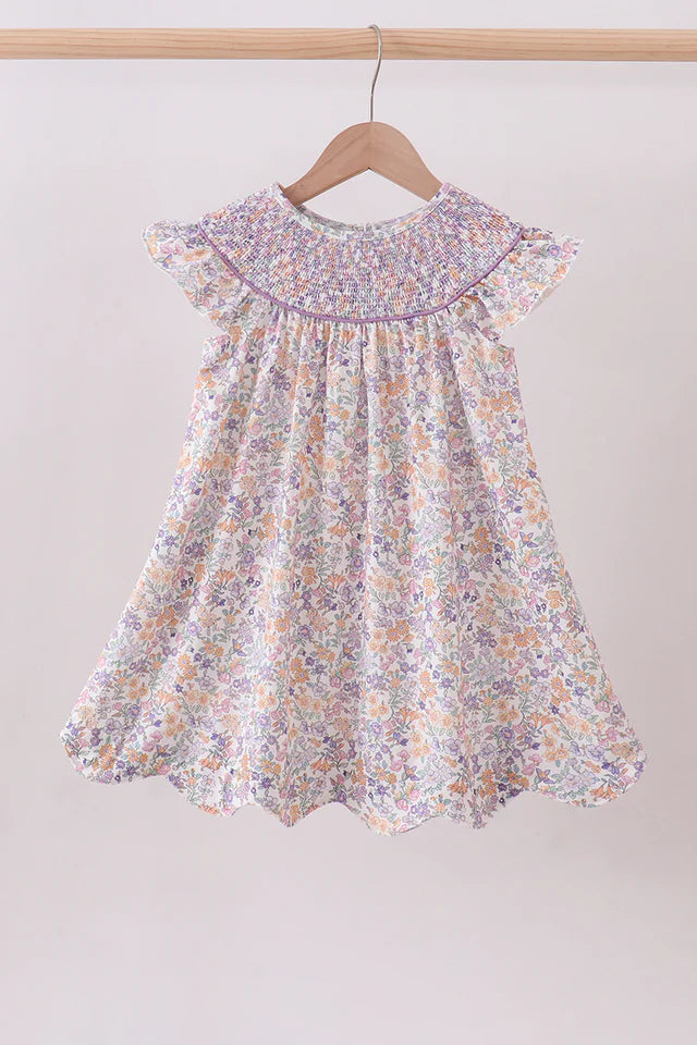 Purple Floral Smock Dress