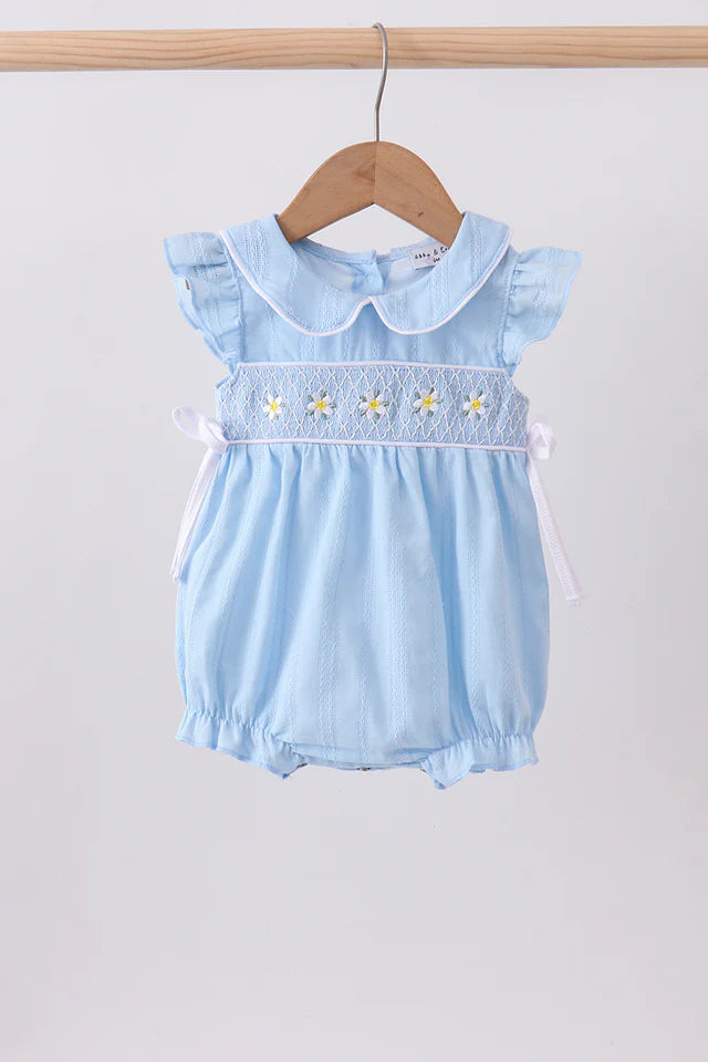 Blue Floral Smocked Bubble