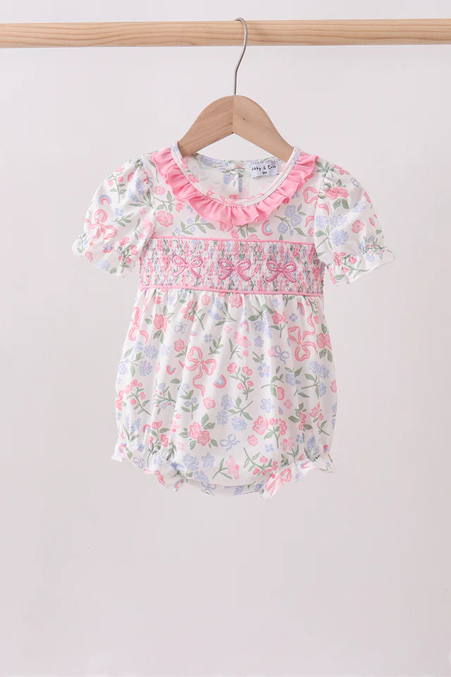 Pink Floral Bow Smock Bubble