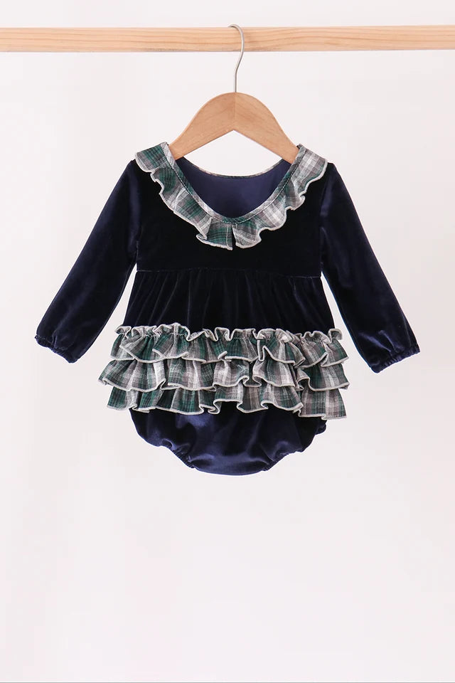 Navy Plaid Ruffle Bubble