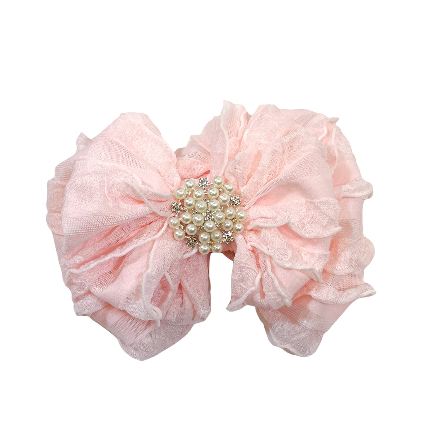 Ruffled Headband - sweet pink w/pearl