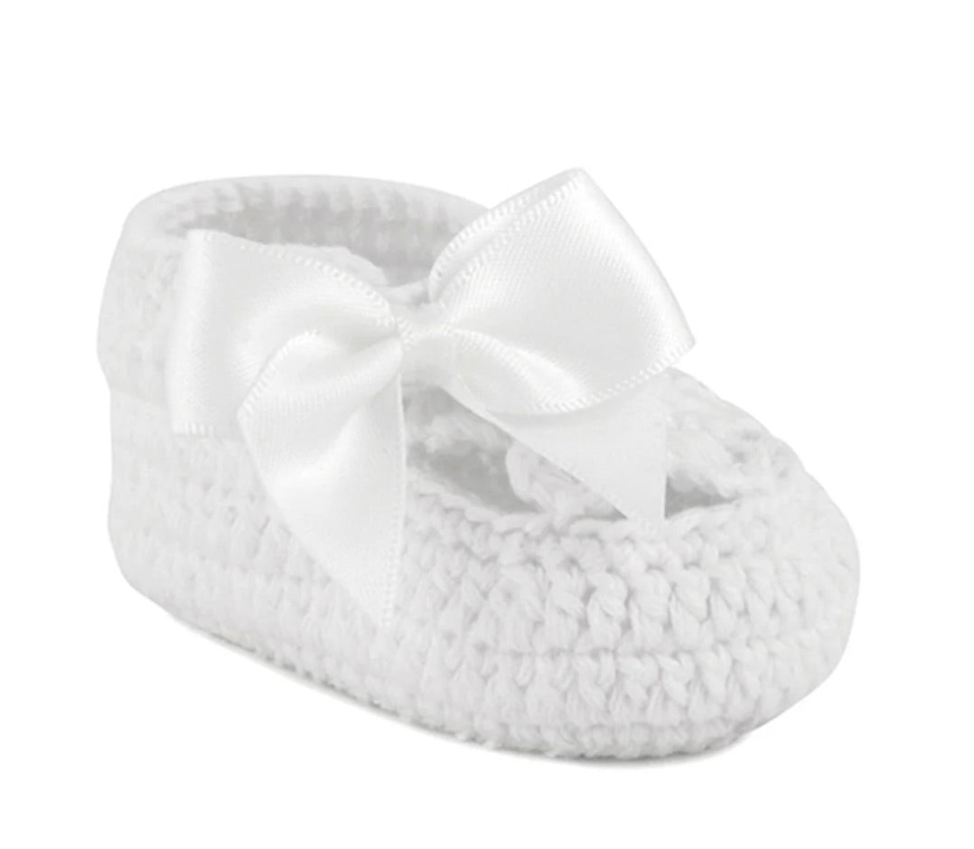 White Crochet Bootie with Satin Bow