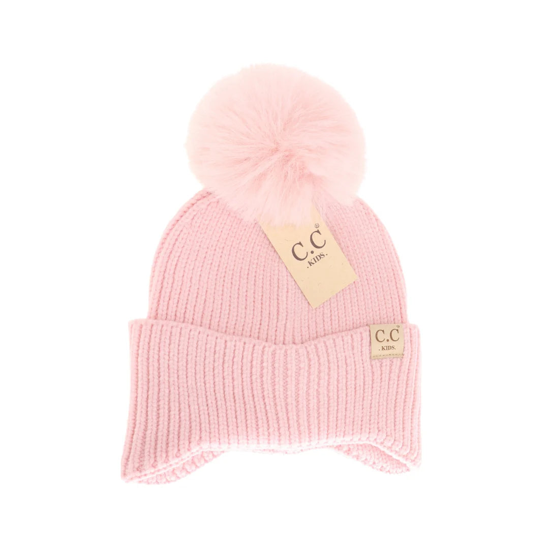 CC Beanie Kids Pom Ear Flap Beanie - Pink