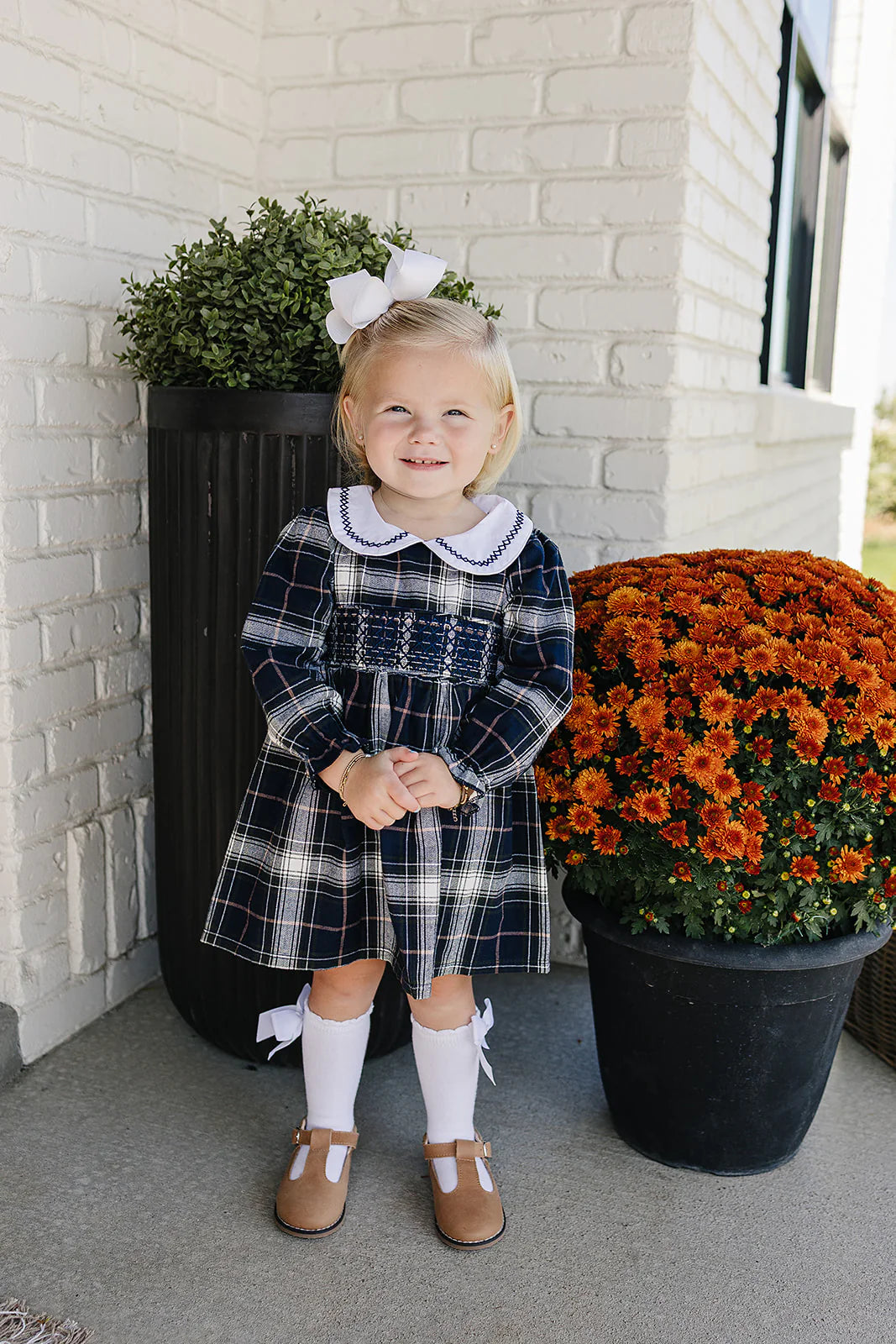 navy smock dress Navy Plaid Smocked Dress 6-12
