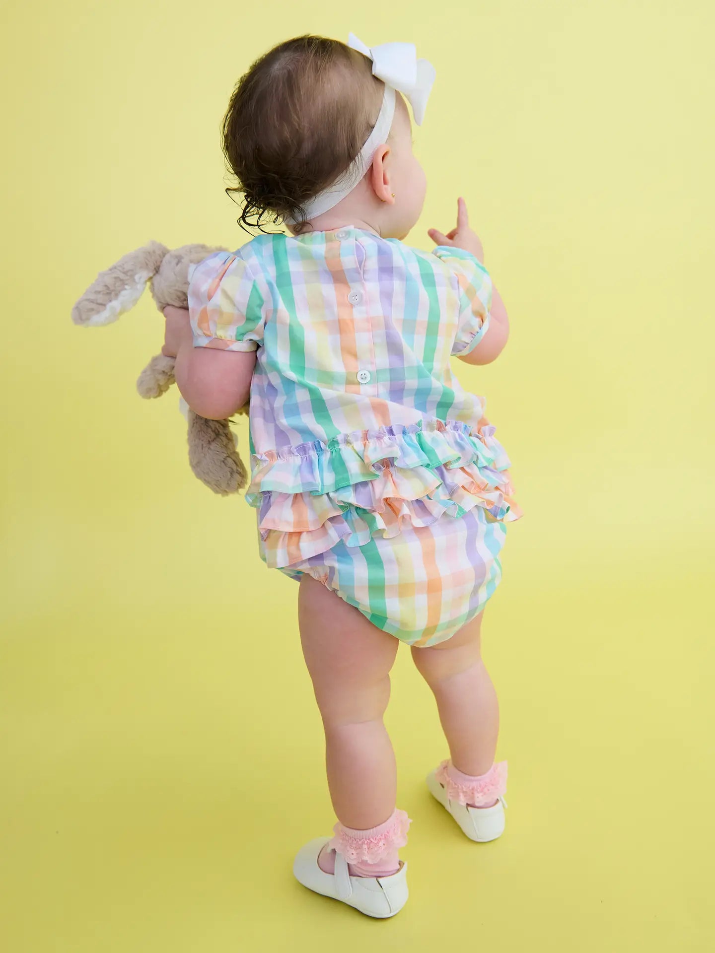 Poppy Rainbow Plaid Smock Romper