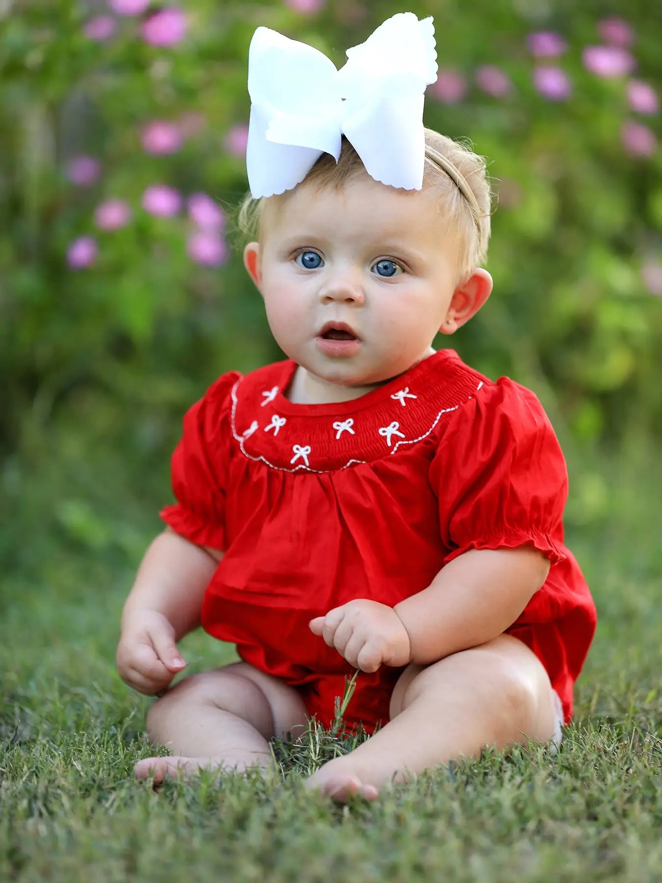 Red Bow Smocked Romper