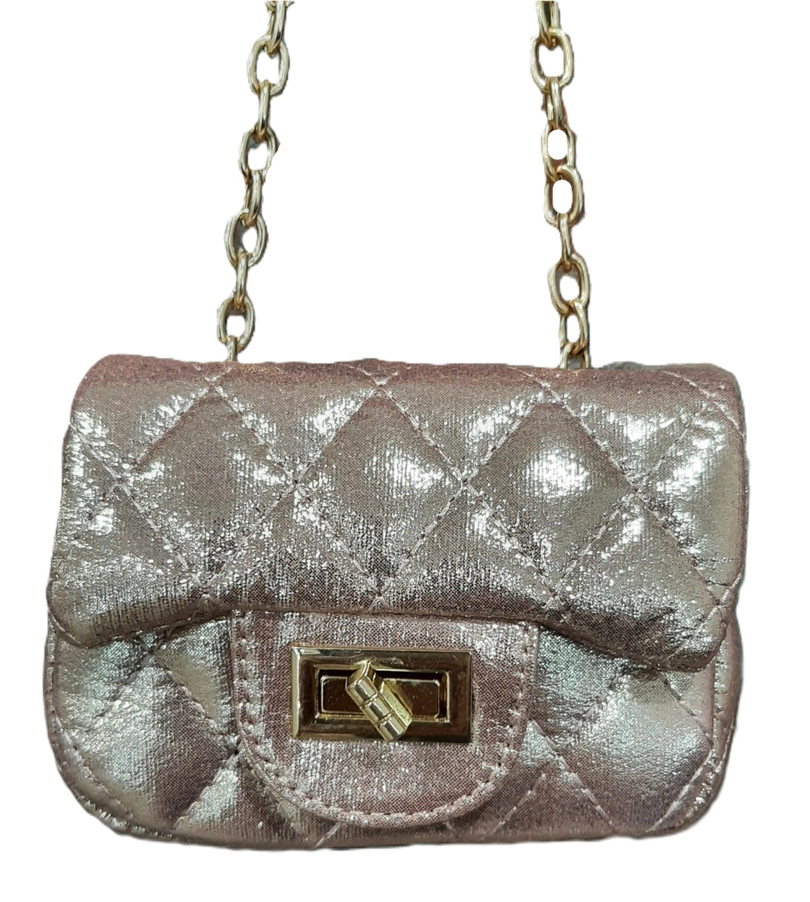 Quilted Purse with Gold Chain - Rose Gold
