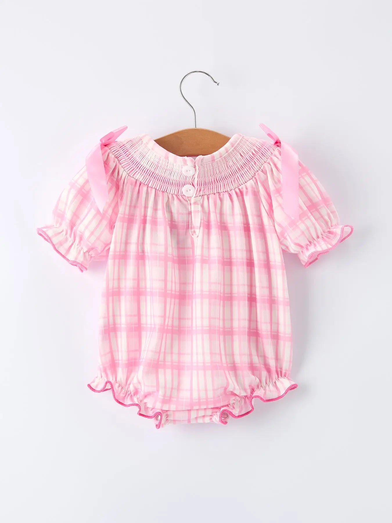 Pink Plaid Smock Heart Romper