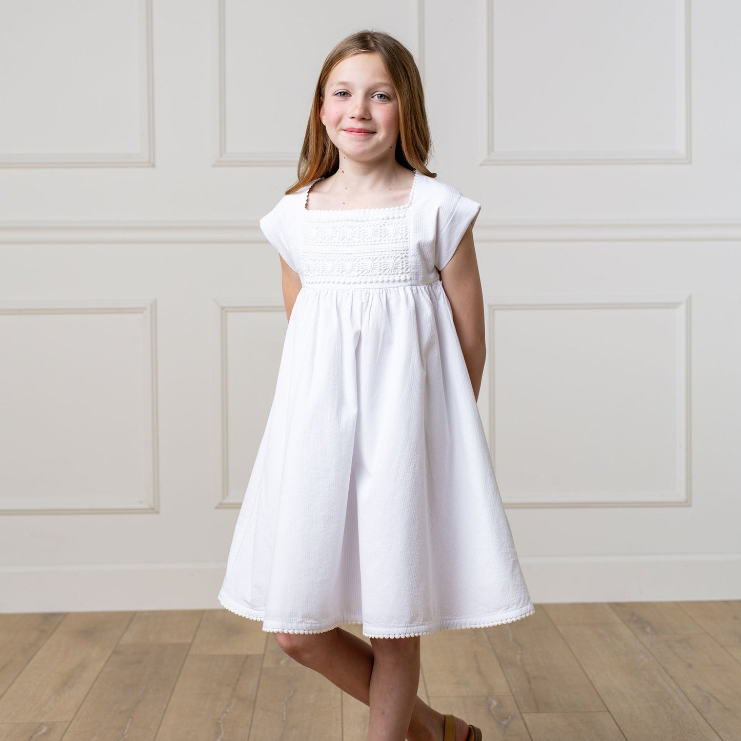 Seersucker Empire Waist Dress - White