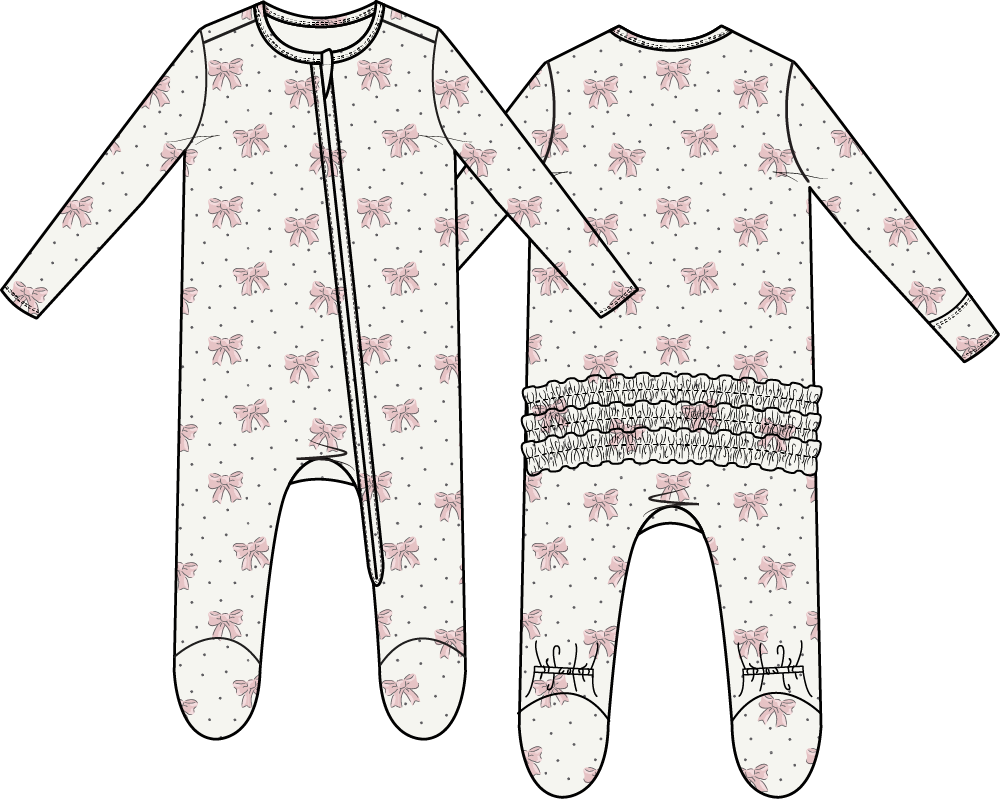 Bows and Hearts Ruffle Zipper Footie