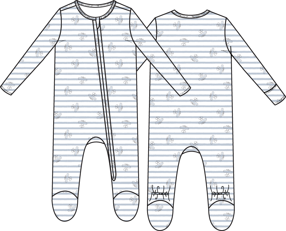 Airplane Stripe Zipper Footie