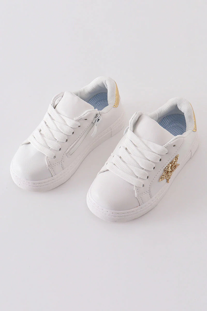 White with Gold Star Glitter Sneaker