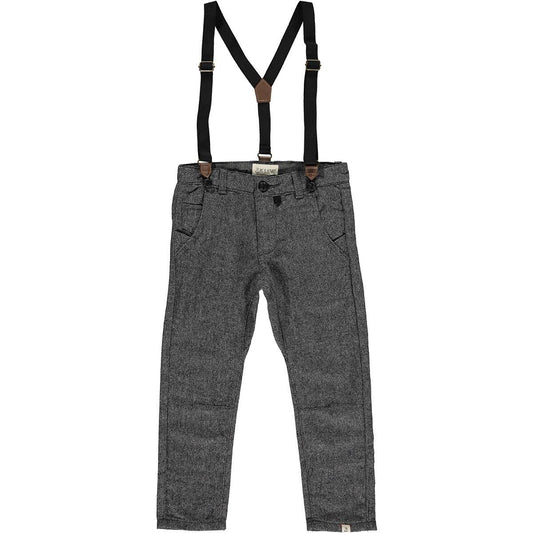 Pants with Suspenders - black herringbone