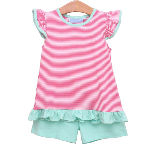 Mary Short Set - Pink Stripe/Mint