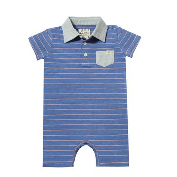 Saltash Polo Romper - Royal/Pink Stripe