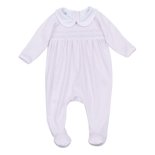 Pink Stripe Smock Collar Footie