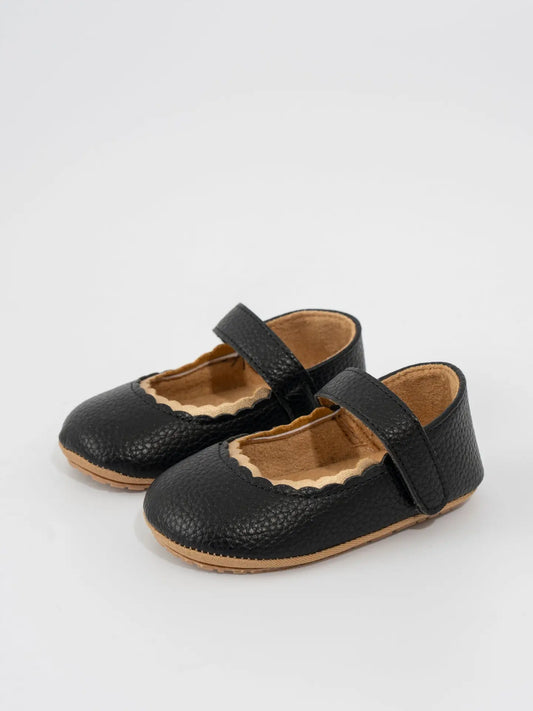 Scalloped Mary Jane Baby Shoes - Black