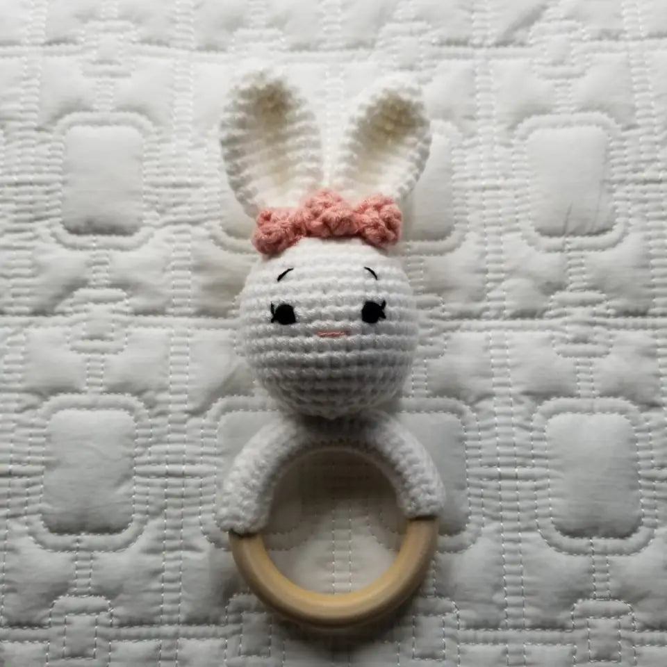 White Floral Bunny Crochet Rattle