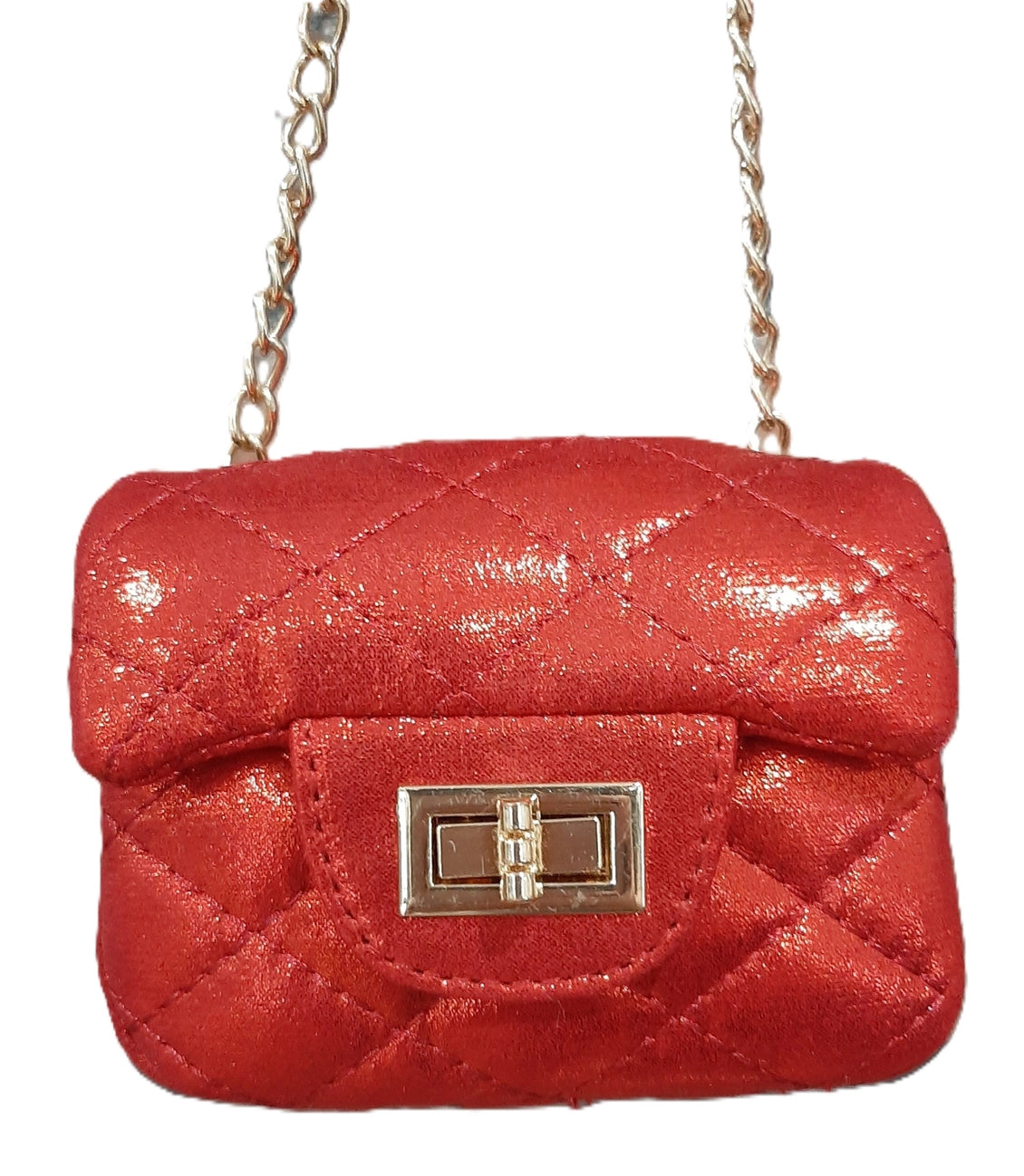 Quilted Purse with Gold Chain - Shimmer Red